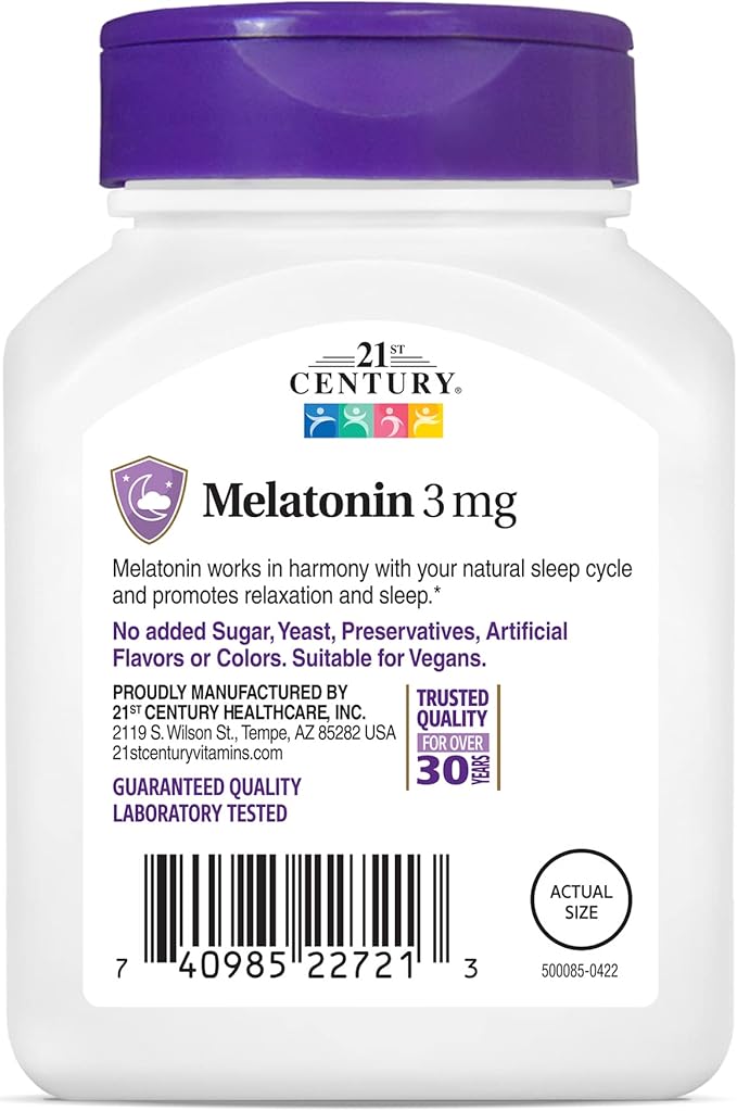 21st Century Melatonin 3 mg Tablets, 200 Count (Pack of 2)
