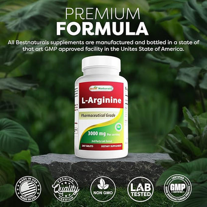 Best Naturals L-Arginine 3000mg Per Serving - 240 Tablets - Pharmaceutical Grade - Non-GMO & Gluten Free - Made in The USA