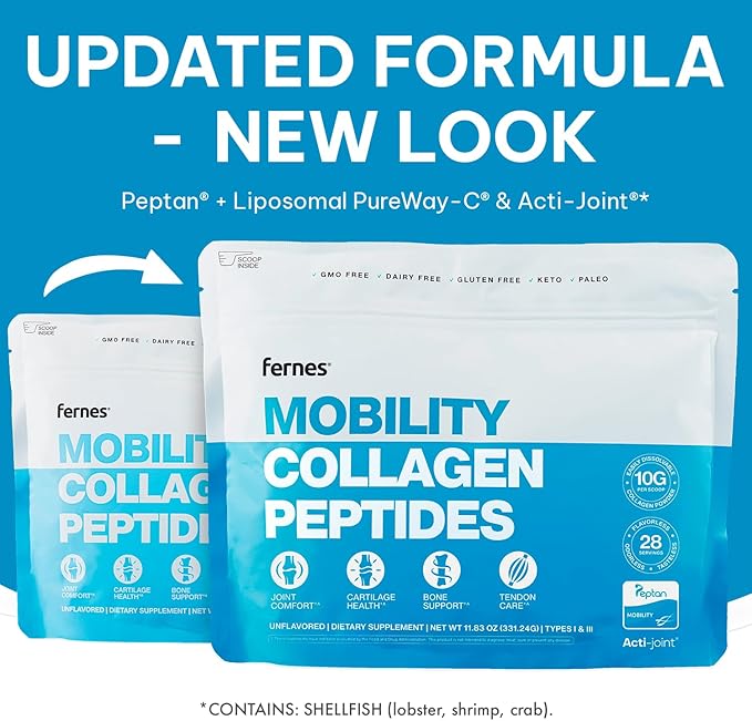 Mobility Collagen Peptides Powder - Glucosamine, Chondroitin, Hyaluronic Acid & Liposomal Vitamin C Joint Bone & Cartilage Support Grass-Fed Type I & III Keto & Paleo 28 Servings, 11.83 oz