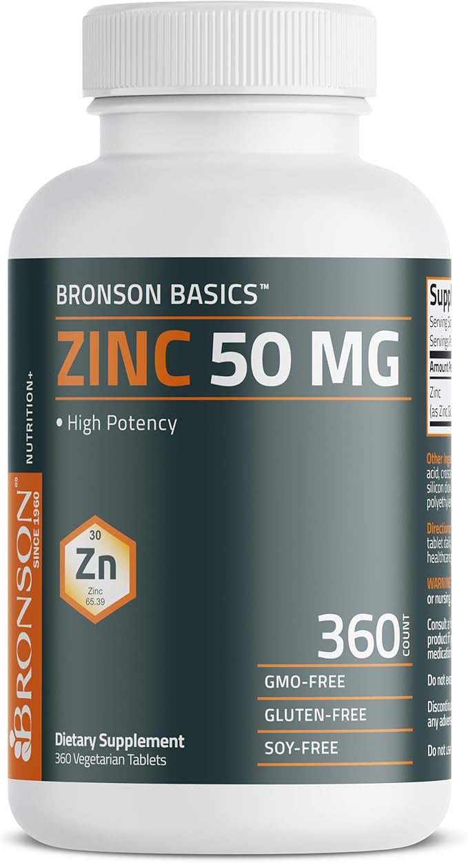 Bronson Zinc 50 MG High Potency One Year Supply Supports Immune, Antioxidant & Skin Health - Non-GMO, 360 Vegetarian Tablets