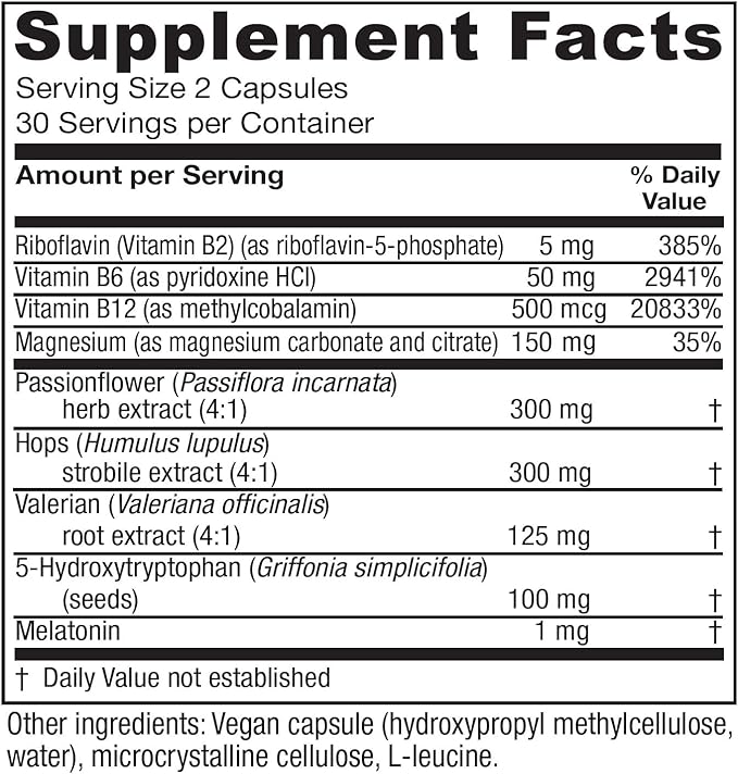 Vitanica Sleepblend, Non Habit Forming Sleep Support Supplement, with Melatonin, Valerian Root, Passionflower and Hops, Vegan, 60 Capsules