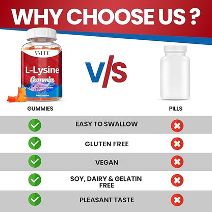 L-Lysine 1000mg Gummies - Supports Skin, Lip, Vegan, Gluten Free, Vitamins for Adults Tissue Health & Immune System, Chewables, Amino Acid Vitamin Supplement & Complex Supplements, Non-GMO