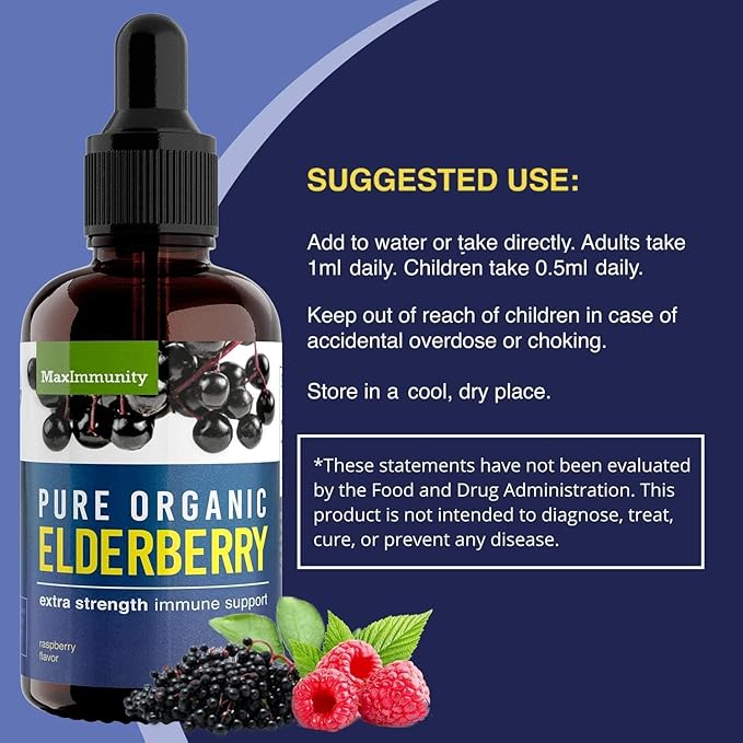 Organic Elderberry Syrup, 60 Day Supply, Black Liquid Drops for Immune Support, Sambucus Elderberry Syrup - Liquid Extract Drops for Kids & Adults - Extra Strength (2 Pack)