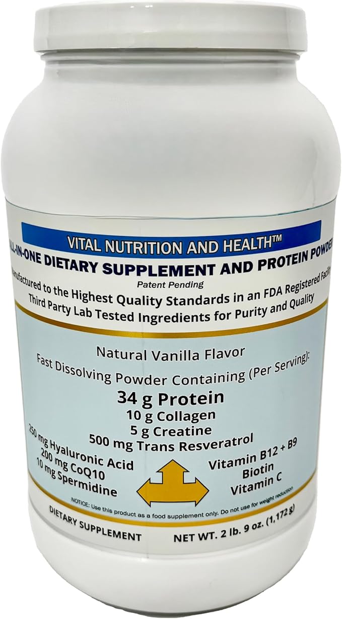 All-in-One Powder: Protein, Collagen, Creatine, Resveratrol, Hyaluronic Acid, CoQ10, Spermidine + Key Vitamins