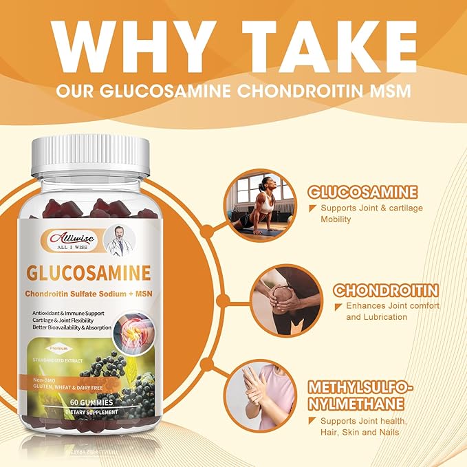 Glucosamine Chondroitin Msm Gummies, Glucosamine Complex Supplement & Elderberry for Extra Strength Joint Movement, Antioxidant Immune, High Bioavailability Vegan Glucosamine,Gifts for mom&dad