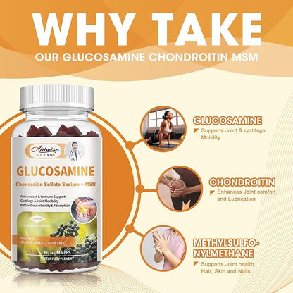 Glucosamine Chondroitin Msm Gummies, Glucosamine Complex Supplement & Elderberry for Extra Strength Joint Movement, Antioxidant Immune, High Bioavailability Vegan Glucosamine,Gifts for mom&dad