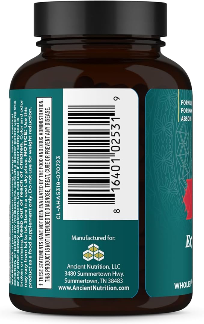 Ancient Nutrition Adrenal Support with Ashwagandha Supplement, Helps Reduce Stress & Fatigue, Paleo and Keto Friendly, Gluten Free, 1300mg, 60 Capsules
