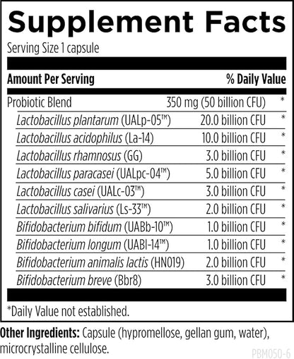Designs for Health ProbioMed 50 - Probiotics for Digestive Health - 10 Strains with Lactobacillus acidophilus Probiotic + Lactobacillus rhamnosus - Gut Health + Immune Support Supplement (30 Caps)