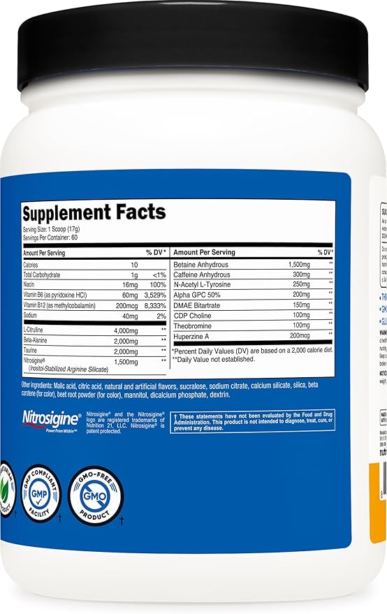 Nutricost Pre-X Xtreme PreWorkout Powder Complex, Peach Mango, 60 Servings, Vegetarian, Non-GMO and Gluten Free