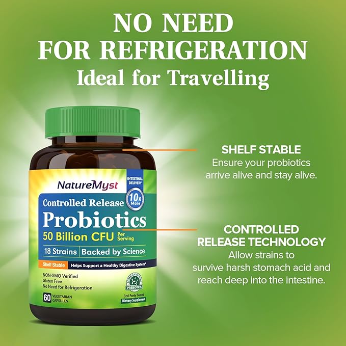 Probiotics 50 Billion per Serving, 18 Probiotic Strains, 60 Veggie Capsules - Non-GMO, Gluten Free