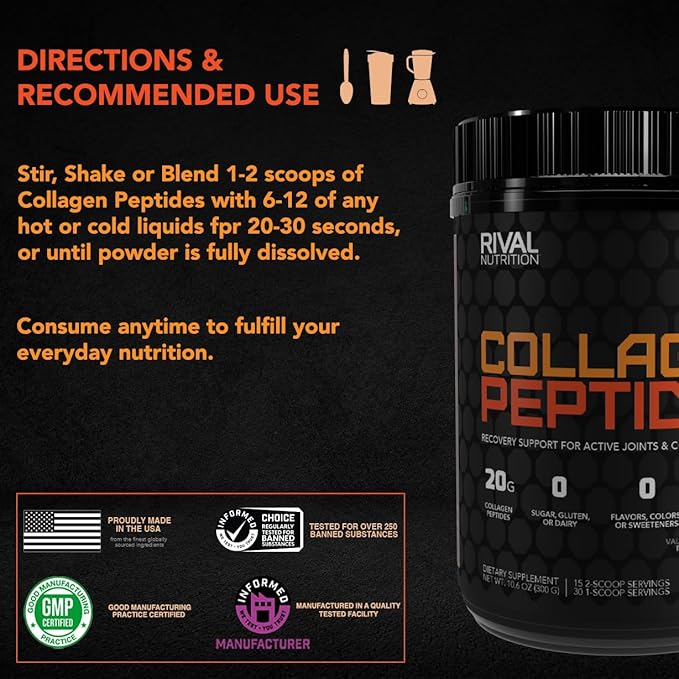 Rival Nutrition Collagen Peptides- Unflavored, 10.6 oz.
