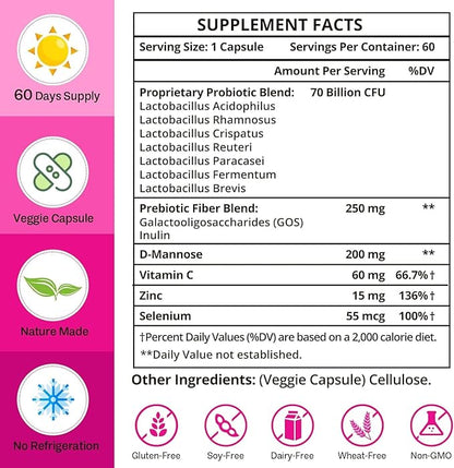 Vaginal Probiotics, 70 Billion CFU Probiotics for Women, 13-in-1 Womens Probiotic & Organic Prebiotics for Vaginal, Urinary, pH Balance, Immune, Gut & Digestive, Bloating Health - 2 Months Supply