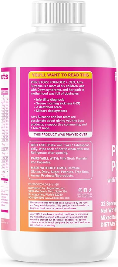 Pink Stork Liquid Prenatal Vitamins for Women - Berry Flavor - Organic Food Blend - for Fertility, Pregnancy, Postpartum- Morning Sickness Support - Breastfeeding and Lactation - 32 Servings