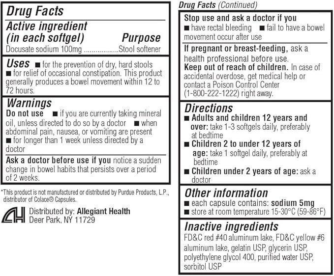 HealthA2Z® Stool Softener | Docusate Sodium 100mg | Red Capsules | Dependable | Gentle Constipation Relief (100 Counts (Pack of 1))