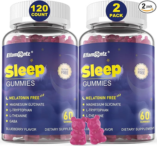 Melatonin Free Sleep Aid Gummies for Adults, Sugar Free Sleeping Gummy No Melatonin, Natural Calm Gummies with Magnesium Glycinate, L-Tryptophan, L-Theanine, GABA, Ashwagandha, Valerian, 120cts
