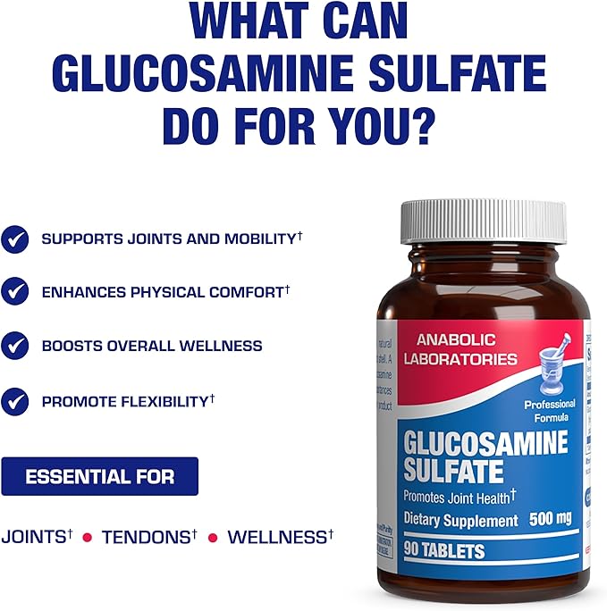 Glucosamine Sulfate Joint Health Supplement - Soft Tissue Cartilage Tendon and Ligament Supplement for Enhanced Mobility Comfort and Flexibility - Non-GMO Sodium Free & Made in The USA - 90 Servings
