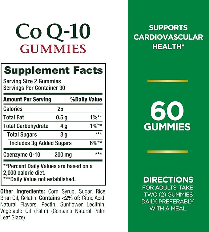 Nature's Bounty CoQ10 Gummies, Supports Heart Health, CoQ10 200mg, Peach Mango Flavor, 60 Count
