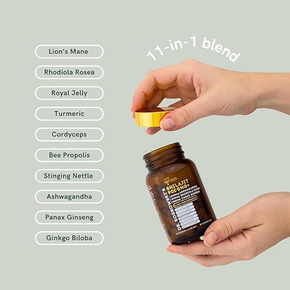Dr Sosnowski's BioActive Shilajit Blend with Ashwagandha, Rhodiola Rosea, Lions Mane, Panax Ginseng, Royal Jelly, Ginkgo Biloba, Turmeric, Bee Propolis, Cordyceps & Stinging Nettle | 60 Capsules