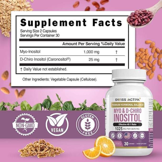 Swiss Activa+ Myo Inositol Supplement & D-Chiro Inositol Supplement - Premium Hormone Balance for Women & PCOS Supplements - Regulate Menstrual Cycle - Ovarian Support - 30 Days Supply
