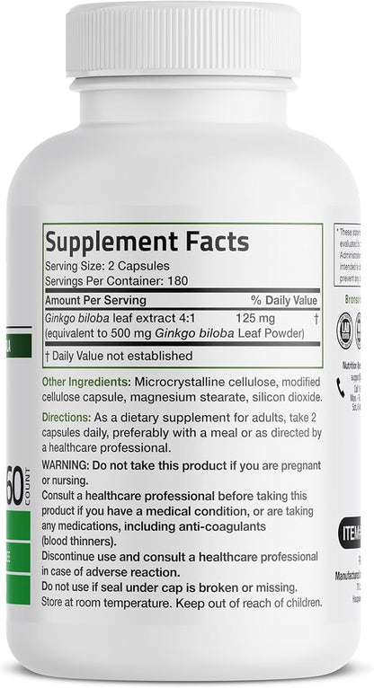 Bronson Ginkgo Biloba Extra Strength Supports Brain Function & Memory Support, 360 Vegetarian Capsules