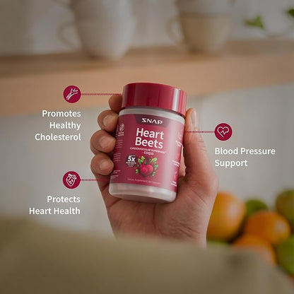 Snap Supplements Heart Beets, USDA Organic Beet Root, 3-in-1 Cardiovascular Superfood, Support Healthy Blood Pressure and Heart Health, 250g (Capsules)