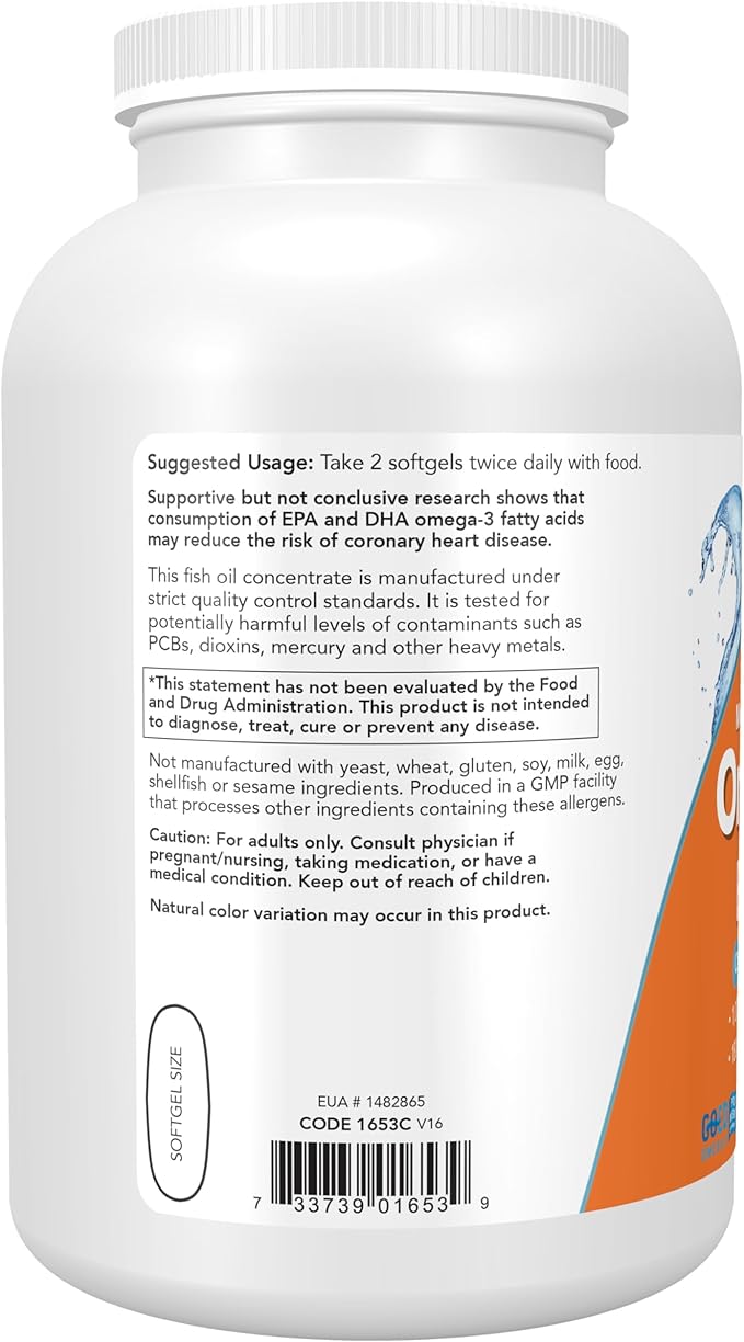 NOW Foods Supplements, Omega-3 180 EPA / 120 DHA, Molecularly Distilled, Cardiovascular Support*, 500 Softgels