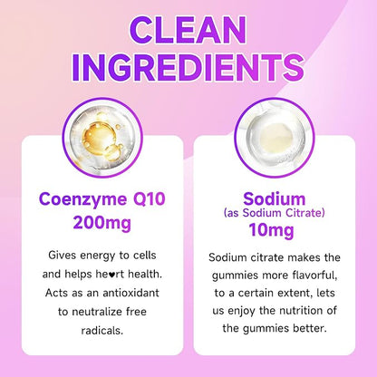 CoQ10 Gummies, Coenzyme Q10 Supplement 200mg, High Absorption CoQ10 Supplement for Cellular Energy and Immune Health, Vegan, Gluten Free, Elderberry Flavor, 60 Count