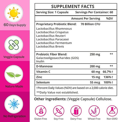 Vaginal Probiotics, 70 Billion CFU Probiotics for Women, 13-in-1 Womens Probiotic & Organic Prebiotics for Vaginal, Urinary, pH Balance, Immune, Gut & Digestive, Bloating Health - 4 Months Supply