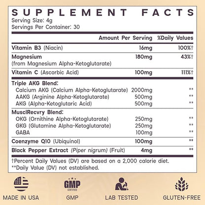11-in-1 AKG Supplement – Calcium AKG, AAKG, OKG, GKG, CoQ10, Vitamin B3 - Supports Mitochondria, Cellular Energy, Longevity & Age Defense – High Absorption - 30 Servings