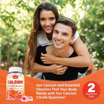 Calcium 1200 mg with Vitamin D3 Supplement for Adults - Calcium Gummies with Vitamin D3 5000IU, K2, B12 for Women Men - Extra Absorption Calcium Citrate - Natural Strawberry Flavor, 120 Gummies