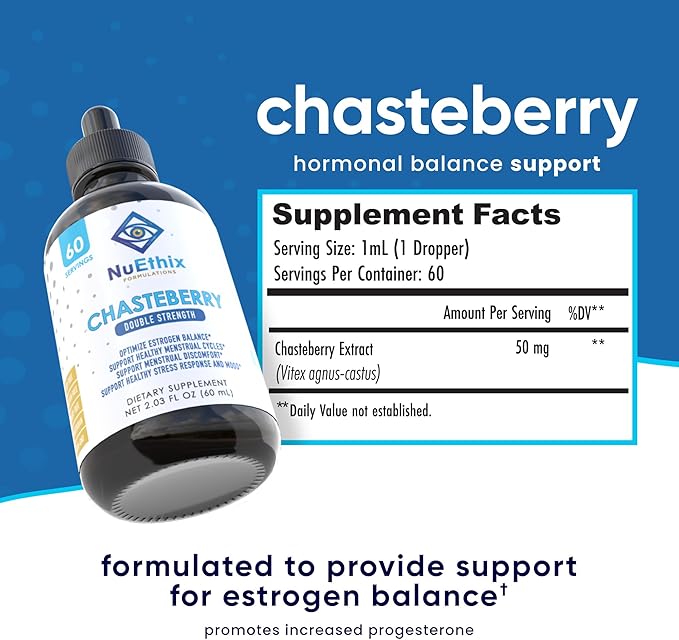 NuEthix Formulations Chasteberry Double Strength 50mg, May Help Balance Estrogen Dominance and May Help Support Menstrual Cycle, 60 Servings