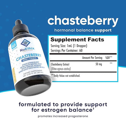 NuEthix Formulations Chasteberry Double Strength 50mg, May Help Balance Estrogen Dominance and May Help Support Menstrual Cycle, 60 Servings