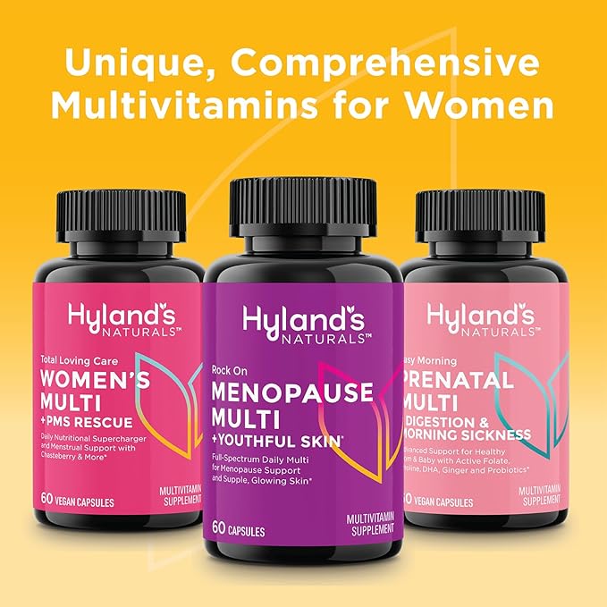 Hyland's Rock On Menopause and Youthful Skin Care Multivitamin for Women with Immune Support, 60 Capsules, Menopause Relief for Women with Biotin, Collagen, and Red Clover (Pack of 2)
