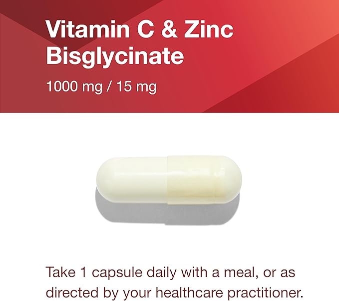 PROTOCOL FOR LIFE BALANCE C-1000 + Zinc-15 - Vitamin C & Zinc Bisglycinate - Immune Support Supplement - Antioxidants Supplement - with Ascorbic Acid - 120 Veg Capsules