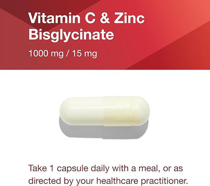 PROTOCOL FOR LIFE BALANCE C-1000 + Zinc-15 - Vitamin C & Zinc Bisglycinate - Immune Support Supplement - Antioxidants Supplement - with Ascorbic Acid - 120 Veg Capsules