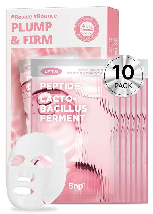 [K Beauty] Skin Return Lifting Essence Sheet Mask | Hydrating and Firming for All Skin Types | Vegan Sheet Masks | Peptide and Lactobacillus | Korean Face Masks Skincare | Facial Mask | 10 Sheets