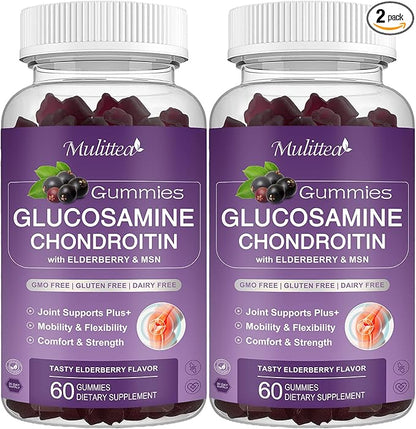 Glucosamine Chondroitin Gummies - Extra Strength Joint Support Supplement with MSM & Elderberry for Natural Joint, Antioxidant Immune Support for Adults, Men & Women-(2 Pack)