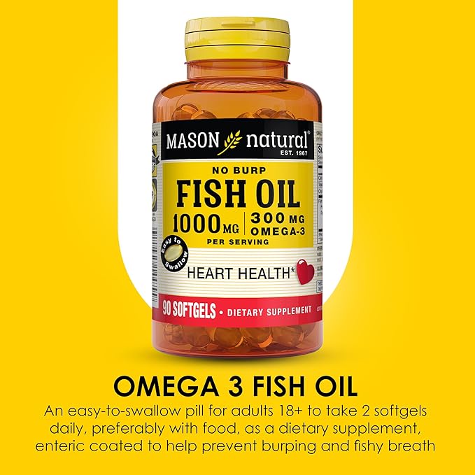 Mason Natural Omega,3 Fish Oil, 45,Day Supply, 1000mg with EPA and DHA for Joint Support, 90 Softgels (Pack of 3)