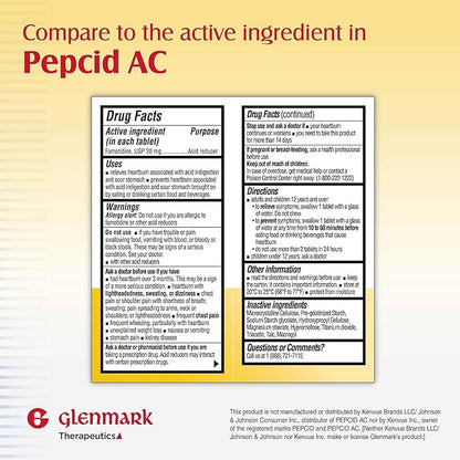 Glenmark Maximum Strength Famotidine Tablets, 20 mg, Acid Reducer for Heartburn Relief, 85 Count