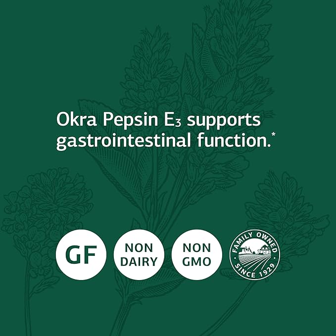 Standard Process Inc. Okra Pepsin E3 - Whole Food Digestion and Digestive Health, Cholesterol, Bowel Cleanse with Pepsin, Alfalfa, Spanish Moss, Buckwheat and Okra - Gluten Free - 150 Capsules