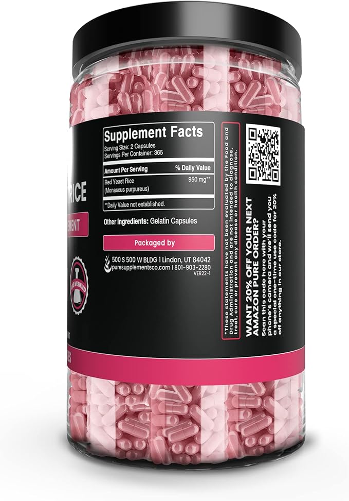 Pure Original Ingredients Red Yeast Rice No Magnesium Or Rice Fillers, Always Pure, Lab Verified (730 Capsule)