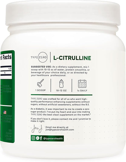 Type Zero Clean L-Citrulline Malate 2:1 Powder Drink Mix (500g, Unflavored) (83 Servings) - Keto Friendly, Gluten Free, Non-GMO