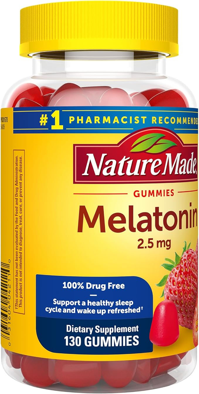 Nature Made Melatonin Gummies 2.5 mg, 100% Drug Free Sleep Aid for Adults, Melatonin Supplement 130 Count, 130 Day Supply