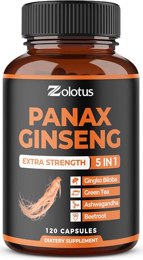 Zolotus Korean Red Panax Ginseng + Ginkgo Biloba, Ashwagandha, Beetroot, Green Tea - 120 Capsules for 2 Month Supply