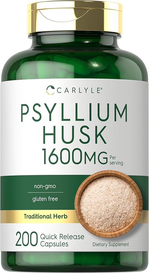 Carlyle Psyllium Husk Capsules | 1600mg | 200 Count | High Potency Fiber Supplement | Non-GMO, Gluten Free
