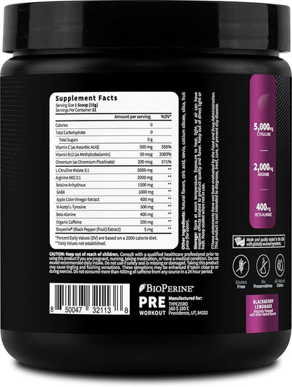 Type Zero Clean Pre Workout (11.3 oz | BlackBerry Lemonade) + Beet Root + L-Arginine + L-Citrulline - 2G Arginine, L-Citrulline Malate, Sugar Free, Organic Caffeine Preworkout
