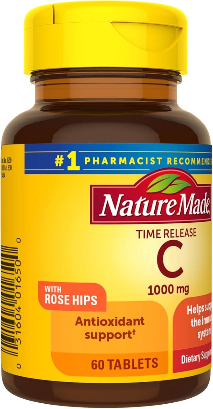 Nature Made Vitamin C 1000 mg Time Release Tablets with Rose Hips, 60 Count to Help Support the Immune System