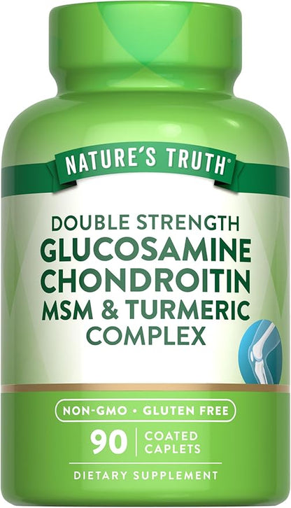 Nature's Truth Glucosamine Chondroitin MSM Complex | 90 Caplets | with Turmeric | Double Strength | Non-GMO & Gluten Free Supplement