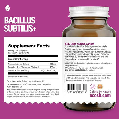 Bacillus Subtilis Spore Based Probiotic — High Potency Strain with Prebiotic for Balanced Belly | Daily Gut Health & Microbiome Support for Family | 6 Billion CFU Per Day | 180 Vegetarian Capsules