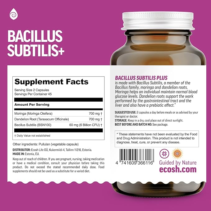 Bacillus Subtilis Spore Based Probiotic — High Potency Strain with Prebiotic for Balanced Belly | Daily Gut Health & Microbiome Support for Family | 6 Billion CFU Per Day | 90 Vegetarian Capsules